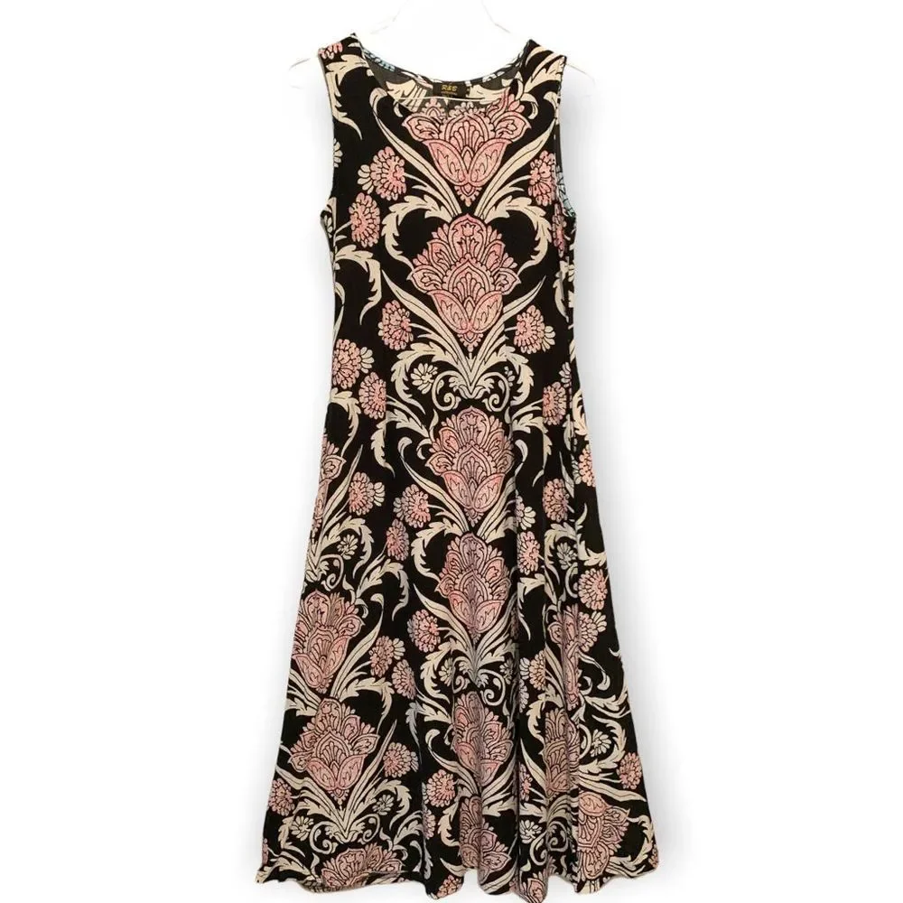 R&B Collection Black/Mauve Sleeveless Floral Maxi Dress M (K-033) - Picture 1 of 9